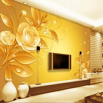 wellyu Užsakymą didelis freskomis aukso rožės, TV foną, dekoratyvinis dažymas neaustinių ekrano užsklanda papel de parede para quarto