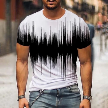 Vyriški Marškinėliai Graphic 3d O Kaklo Black White Stripes Negabaritinių Drabužių Atsitiktinis Kasdien Viršuje Streetwear Trumpas Rankovės Drabužių Siuvimas