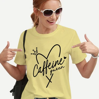 Moterų marškinėliai Kofeino Laišką Grafinis T Marškinėliai Atsitiktinis Harajuku Love Spausdinti Viršūnes Trumpas Rankovėmis Tee Vasaros Moterų Drabužių Marškinėlius