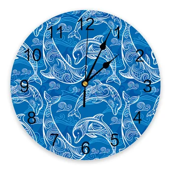 Vasaros Delfinų Bangos Tekstūros Sieninis Laikrodis Tylus, Skaitmeninių Laikrodžių, Namų Miegamasis, Virtuvė, Gyvenamasis Kambarys Apdaila