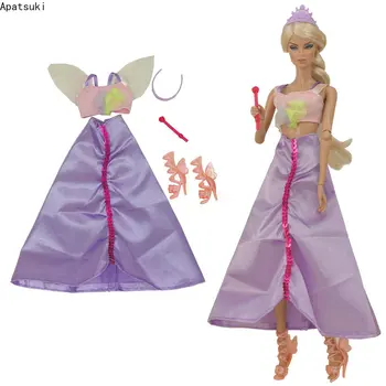 Violetinė Fairys Mados Lėlės Komplektai Barbie Drabužių Rinkinys Barbie, Suknelė, Suknelė, Batai Karūna 