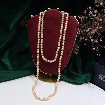 7-8mm Gamtos Moterų Mados Derliaus Perlų Vėrinį Šalies Karoliai Elegantiškas Grandinės Retro Priedai Streetstyle Karoliai