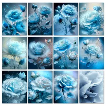 GATYZTORY Šiuolaikinės Tapybos Numeriai Rinkinys Blue Rose Akrilo Dažų rinkinys Dažymas Numeriai Suaugusiems Dovana Sienų Dekoras Drobė Skausmas