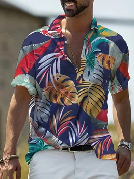 Vyriški Havajų Tropinių Augalų Atostogų Atsitiktinis Marškinėliai