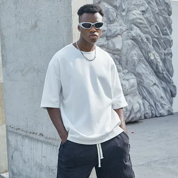2023 Vyrų Negabaritinių Tekstūros Kietas Marškinėliai Hip Pop, Atsitiktinis Gatvės O Kaklas Trumpas Rankovėmis Tees Vyrų Prabangių Drabužių