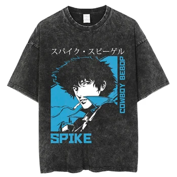 Cowboy Bebop Japonų Anime Streetwear Marškinėlius Vintage Plauti Harajuku Hip-Hop Tees Negabaritinių 100% Medvilnės Unisex Viršūnės