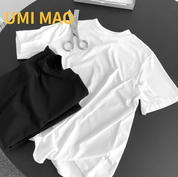UMI MAO Yamamoto Tamsiai Vasaros Naują Retro Apvalios Kaklo trumparankoviai marškinėliai Paprastu būdu Plonas Atsitiktinis Patogiai Viršūnes Moterų Y2K