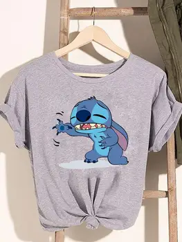 Disney Tee Marškinėliai Stitch Puikus Tendencijos Stiliaus 90-ųjų Moterų Animacinių filmų Vasaros Mados Spausdinti Drabužių trumpomis Rankovėmis Grafinis T-shirts
