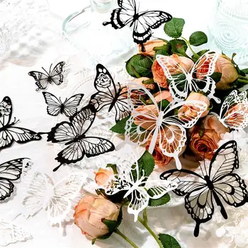 20 vnt./pak Memo popieriaus dekoruoti juodos ir baltos spalvos, tuščiavidurė nėrinių drugelis langas gėlių medžiagos, popieriaus stilius 6