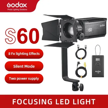 Godox S60 S60-D 60W Fokusavimas, LED Blykste Nuolat reguliuojamas Šviesos Prožektorius Su Tvarto Duris Profesionali Fotografija
