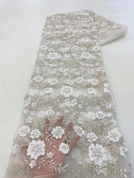 Spalvingas Off Baltos Nuotakos Suknelės Audiniai 3D Aplikacijos Gėlės Tiulio Raišteliais italijos Blizgančiais Nėriniai
