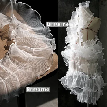 Trimatis banga skaidrus nėriniai plisuotos balta vestuvinė suknelė priedai