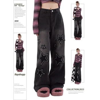 Harajuku Džinsai Aukšto Juosmens Streetwear Baggy Jeans Hip-hop Moterų Kelnes Rudens Žiemos Tiesiai Pločio Kojų Džinsus 2023 Y2K Kelnės