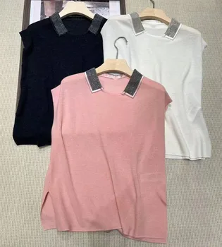 Naizaiga 100 merino vilnos Rankovių megzti striukė su užkarpomis atlapų pavasarį, vasarą, Baltos, tamsiai pilkos spalvos, rožinė T-shirt QWX195