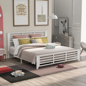 Platforma lova su horizontalios juostelės tuščiavidurės formos, King size, balta