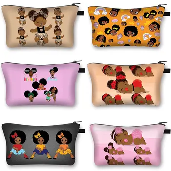 Animacinių Filmų Black Girl Kosmetikos Krepšys Afrikos Mergina Mados Kelionės Lūpų, Laikymo Krepšys, Tualetinių Reikmenų Krepšiai Kosmetikos Atveju Dovana Neceser Muje