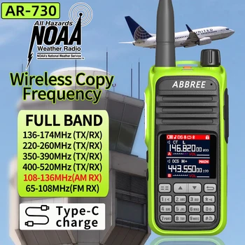 ABBREE AR-730 Oro Band Juosta Belaidžio Kopijuoti dažnio 256CH WalkieTalkie NOAA Oro Kanalo Gauti Typ-C Įkrovimo Du Būdu Radijo