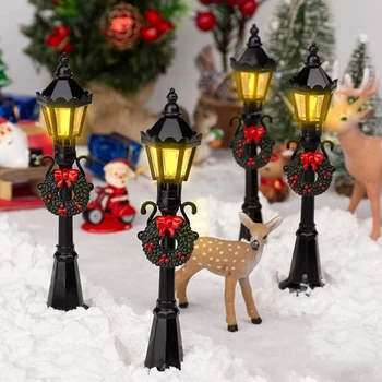 4Pcs Miniatiūriniai Kalėdų Gatvės Lempos Po Parko Suolelio Sėdynę Mini Gatvės apšvietimo Modelis Lėlių Kalėdos Kaime Kelias Pasakų Sodas