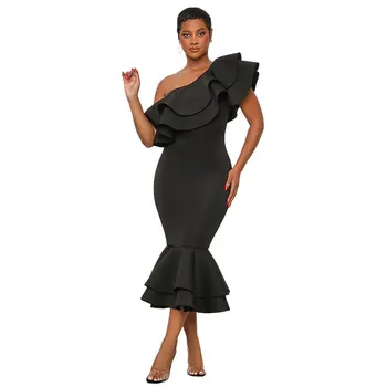 Afrikos Mermaid Dress Moterų Pynimas Kratinys Vieną Petį Afrikos Drabužius Vasarą, Naujas Kieto Elegantiškas, Seksualus Afrikos Šalis Suknelė 2023
