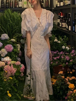 Nėriniai Midi Balta Suknelė Moterims Vasaros 2023 Naujas Mados Derliaus Prašmatnus Elegantiškas Lady Vestdios Moterų Vakare Šalies Vestuvių Prom Drabužiai