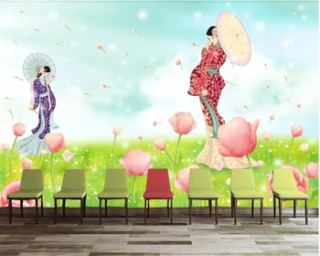 beibehang tapetai, vaikų kambarys Romantiška šiltas animacinių filmų kimono mergina foto tapetai apdailos gyvenimo kambario sienos 3d tapetai