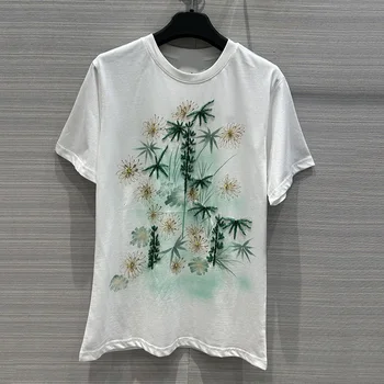 Mada marškinėliai Drabužių trumpomis Rankovėmis Pavasario Vasaros Drabužių Moterų Tee Spausdinti Baltos spalvos Marškinėlius