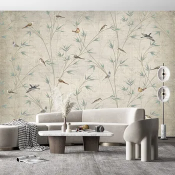 Custom didelės freskos Europos nostalgija abstrakčiai filialas bambuko gėlių, paukščių TV fono sienos lipnios tapetai