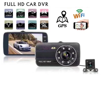 Automobilių DVR WiFi Full HD 1080P Brūkšnys Cam GPS Priekinio ir Galinio vaizdo Kamera Veidrodis Vaizdo įrašymo Night Vision Black Box Stovėjimo Stebėti