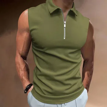 2023 Vyrų Kietas Rankovių Polo Marškinėliai Atsitiktinis Streetwear Atvartas Button Cardigan Kvėpuojantis tankų Vasaros S-3XL