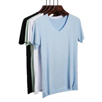 2021 naują pavasario/vasaros V-kaklo plonas vyrų nepažymėta trumparankoviai ledo vielos sporto quick-dry slim, veikia T-shirt
