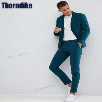 Thorndike Slim Fit Vyrų Kostiumai 2 Vnt Jaunikis Vestuvių Dressses Tuxedos Mados Reikalas Švarkas Rinkiniai Kostiumas Homme (Švarkas+Ziajać)