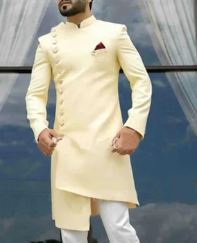 Vėliau Neteisėtų Dizaino vyriški Ilgai Kostiumas Striukė Indijos Stiliaus Jaunikis vyriški Vestuvių Suknelė 2 vnt Šalies Smokingas Terno Masculino