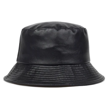 bucket hat dirbtiniais odos kibirą skrybėlės PU oda kieta viršuje vyrų ir moterų mados kibirą kepurė Panama žvejys kepurės
